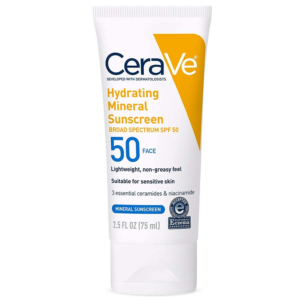 CeraVe Hydrating Mineral Sunscreen 75ml SPF 50 Face Sun Cream Oil Free Sun Protection Cream 2 CeraVe Hydrating Mineral Sunscreen 75ml SPF 50 Face Sun Cream Oil Free Sun Protection Cream - Image 2