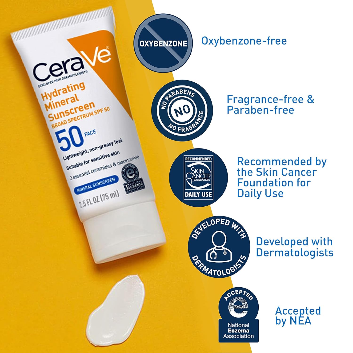 CeraVe Hydrating Mineral Sunscreen 75ml SPF 50 Face Sun Cream Oil Free Sun Protection Cream 5 CeraVe Hydrating Mineral Sunscreen 75ml SPF 50 Face Sun Cream Oil Free Sun Protection Cream - Image 5