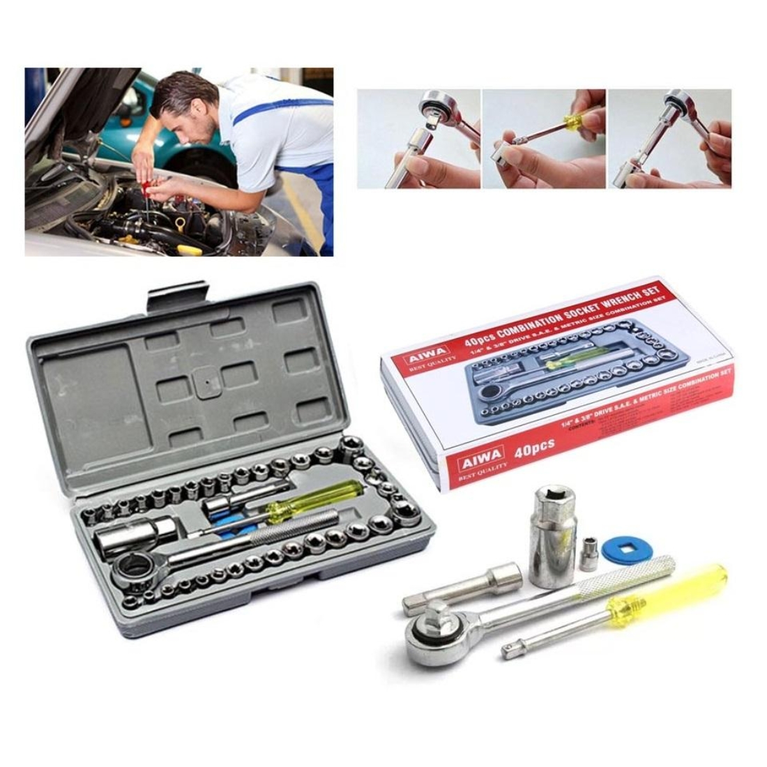 40 Pcs Combination Socket Wrench Set Professional Ratchet Tool Kit 3 40 Pcs Combination Socket Wrench Set Professional Ratchet Tool Kit - Image 3