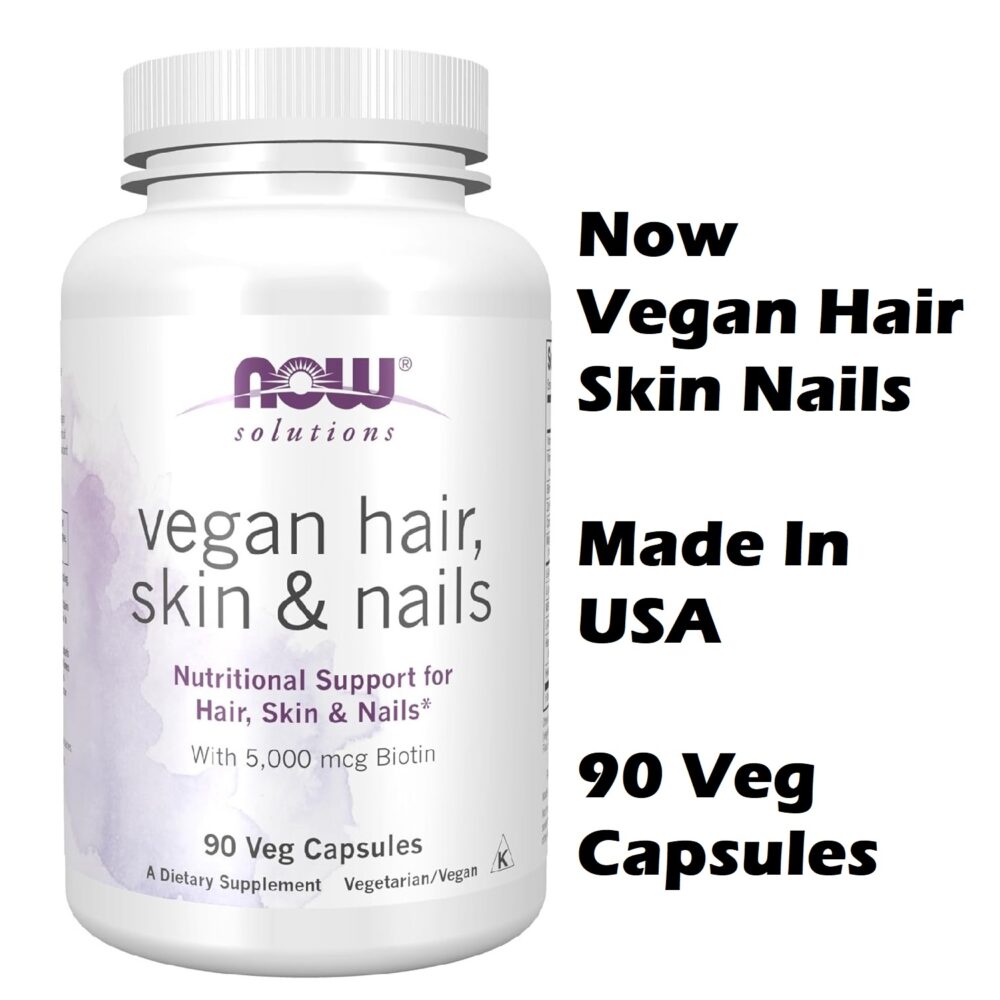 NOW Solutions Vegan Hair Skin & Nails Nutritional Support with 5000 mcg Biotin 90 Veg Capsules