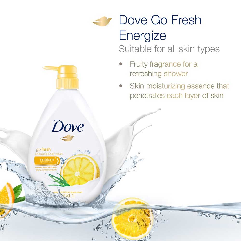 Dove Go Fresh Energize Body Wash with Grapefruit & Lemongrass Scent 1L 2 Dove Go Fresh Energize Body Wash with Grapefruit & Lemongrass Scent 1L - Image 2